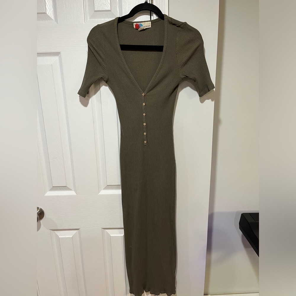 Olive Green Ribbed Midi Dress